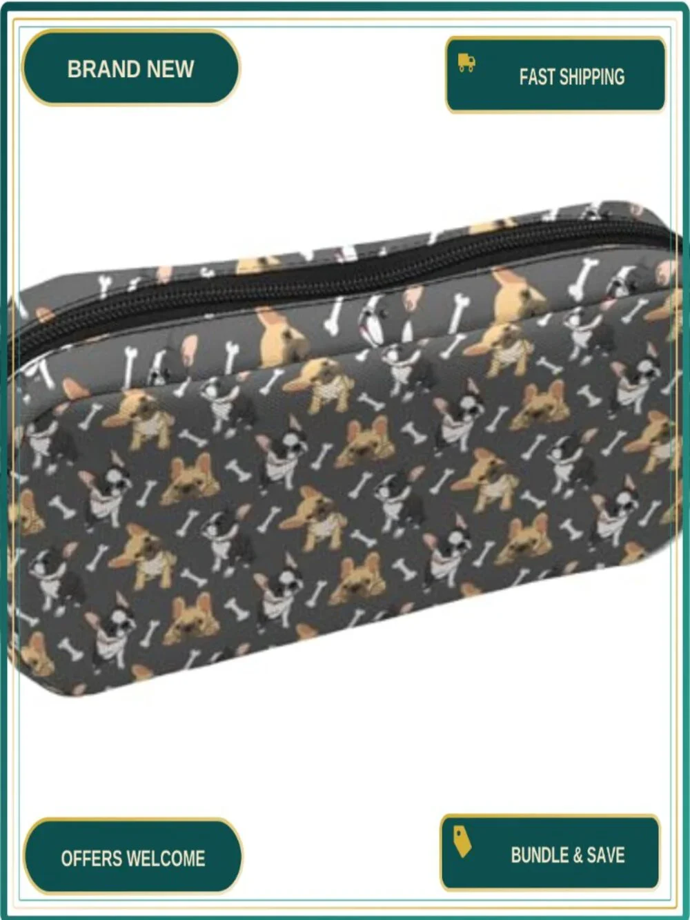 French Bulldog Backpack Set with Lunch Bag & Pencil Case 17in 900D Nylon